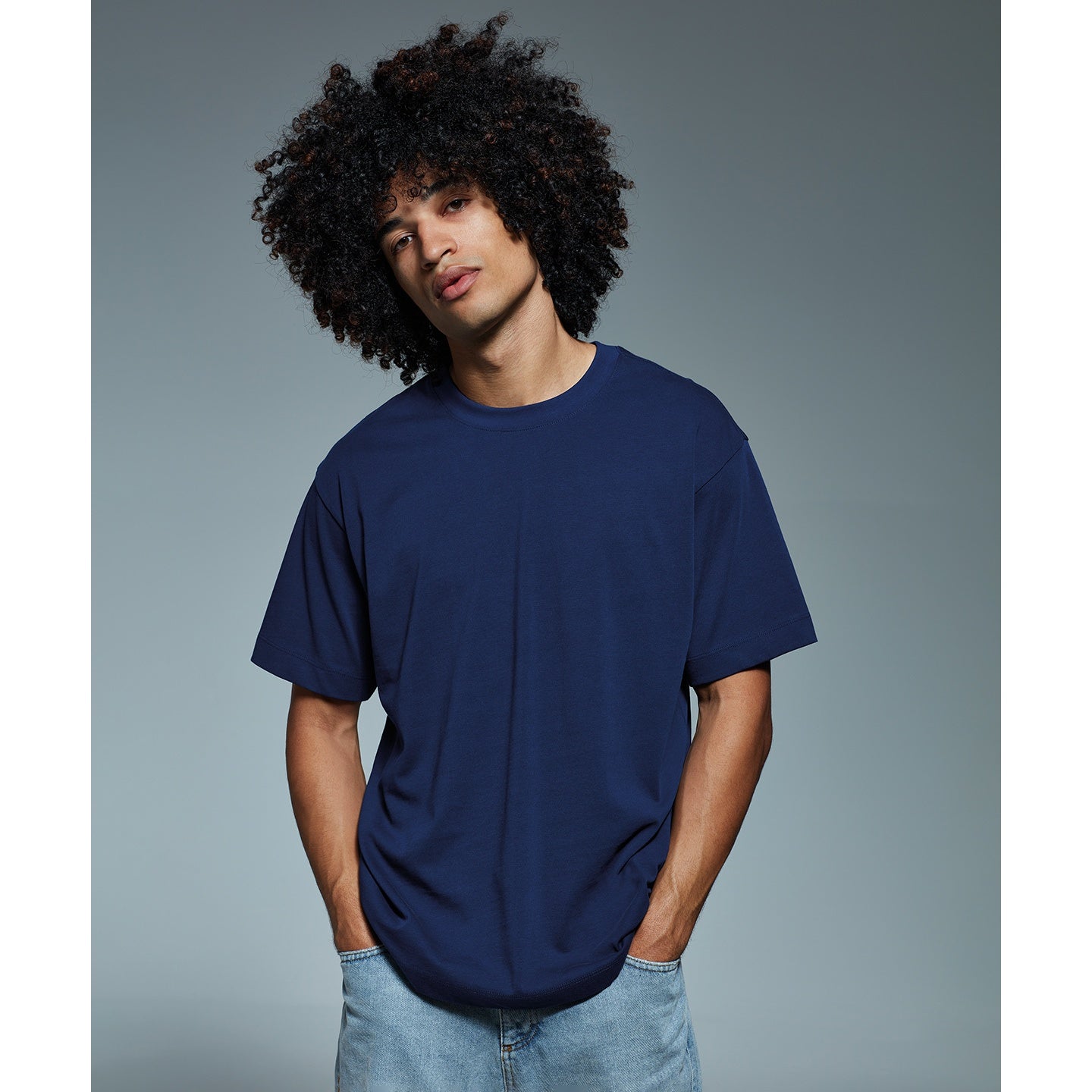 Navy - Back - Anthem Mens Heavyweight T-Shirt