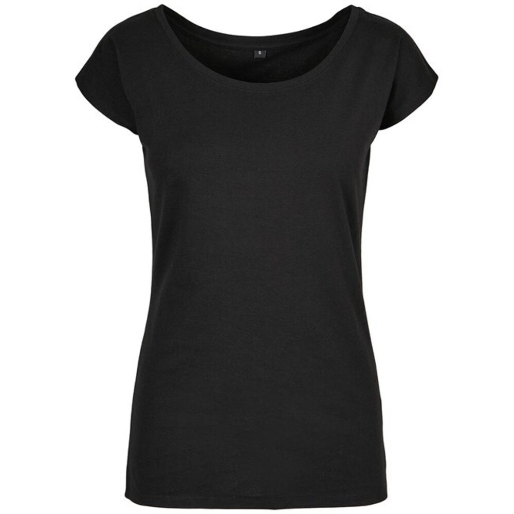 Black - Front - Build Your Brand Womens-Ladies Wide Neck T-Shirt