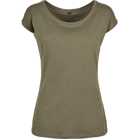 Olive - Front - Build Your Brand Womens-Ladies Wide Neck T-Shirt