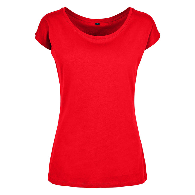 City Red - Front - Build Your Brand Womens-Ladies Wide Neck T-Shirt