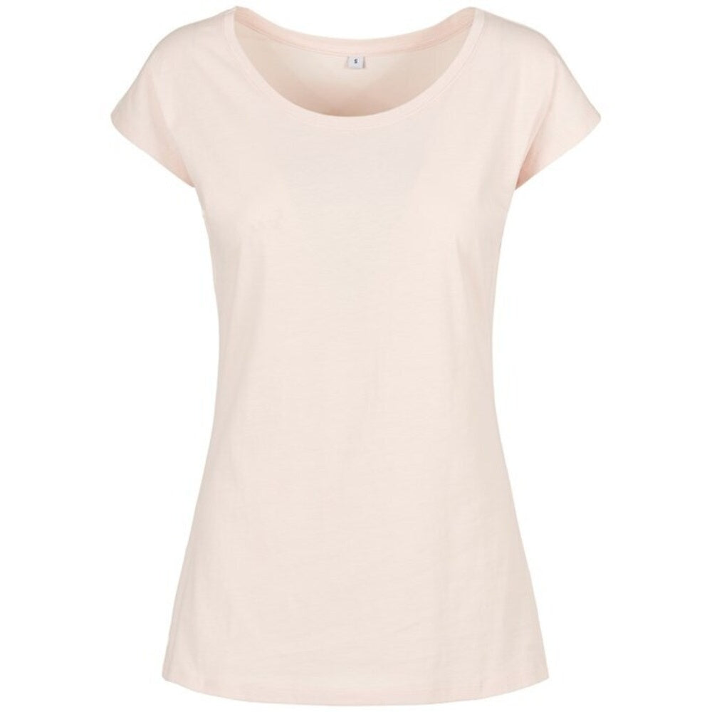 Pink - Front - Build Your Brand Womens-Ladies Wide Neck T-Shirt