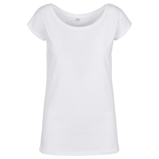 White - Front - Build Your Brand Womens-Ladies Wide Neck T-Shirt