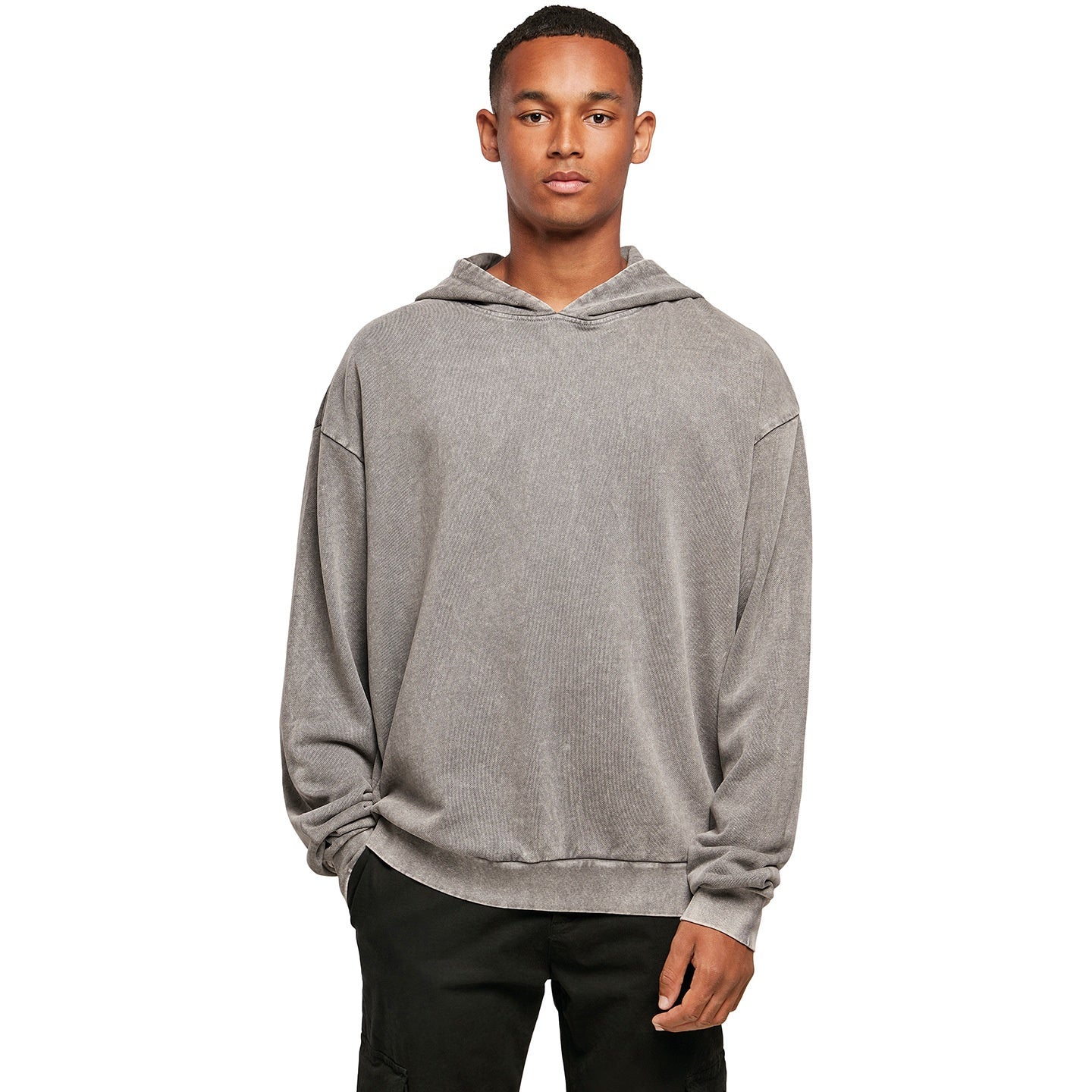 Asphalt - Side - Build Your Brand Mens Acid Wash Oversized Hoodie