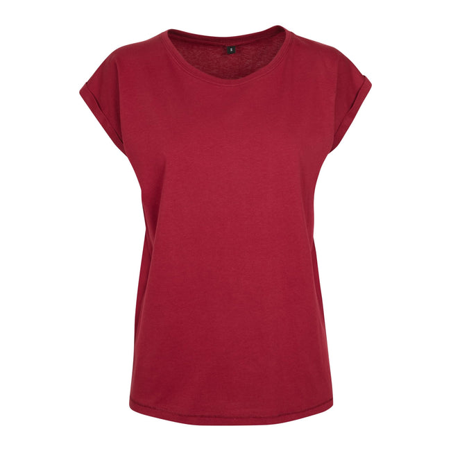 Burgundy - Front - Build Your Brand Womens-Ladies Extended Shoulder T-Shirt
