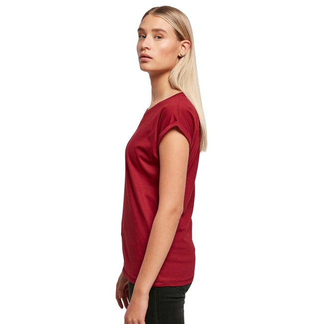 Burgundy - Pack Shot - Build Your Brand Womens-Ladies Extended Shoulder T-Shirt