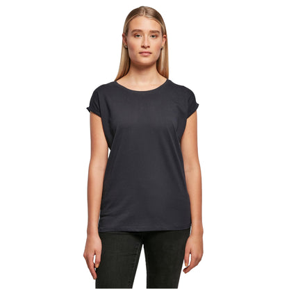 Navy - Side - Build Your Brand Womens-Ladies Extended Shoulder T-Shirt