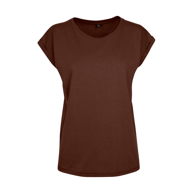 Chocolate Brown - Front - Build Your Brand Womens-Ladies Extended Shoulder T-Shirt