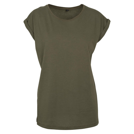 Olive - Front - Build Your Brand Womens-Ladies Extended Shoulder T-Shirt