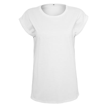 White - Front - Build Your Brand Womens-Ladies Extended Shoulder T-Shirt