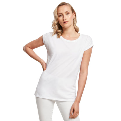 White - Side - Build Your Brand Womens-Ladies Extended Shoulder T-Shirt