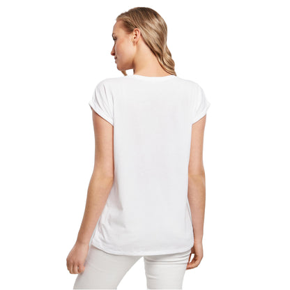 White - Lifestyle - Build Your Brand Womens-Ladies Extended Shoulder T-Shirt