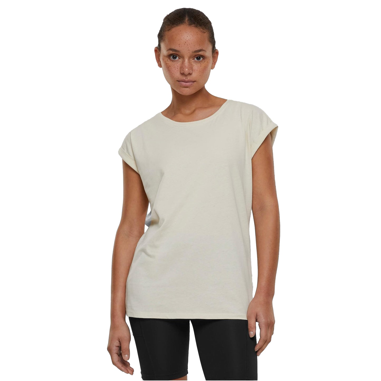 White Sand - Side - Build Your Brand Womens-Ladies Extended Shoulder T-Shirt