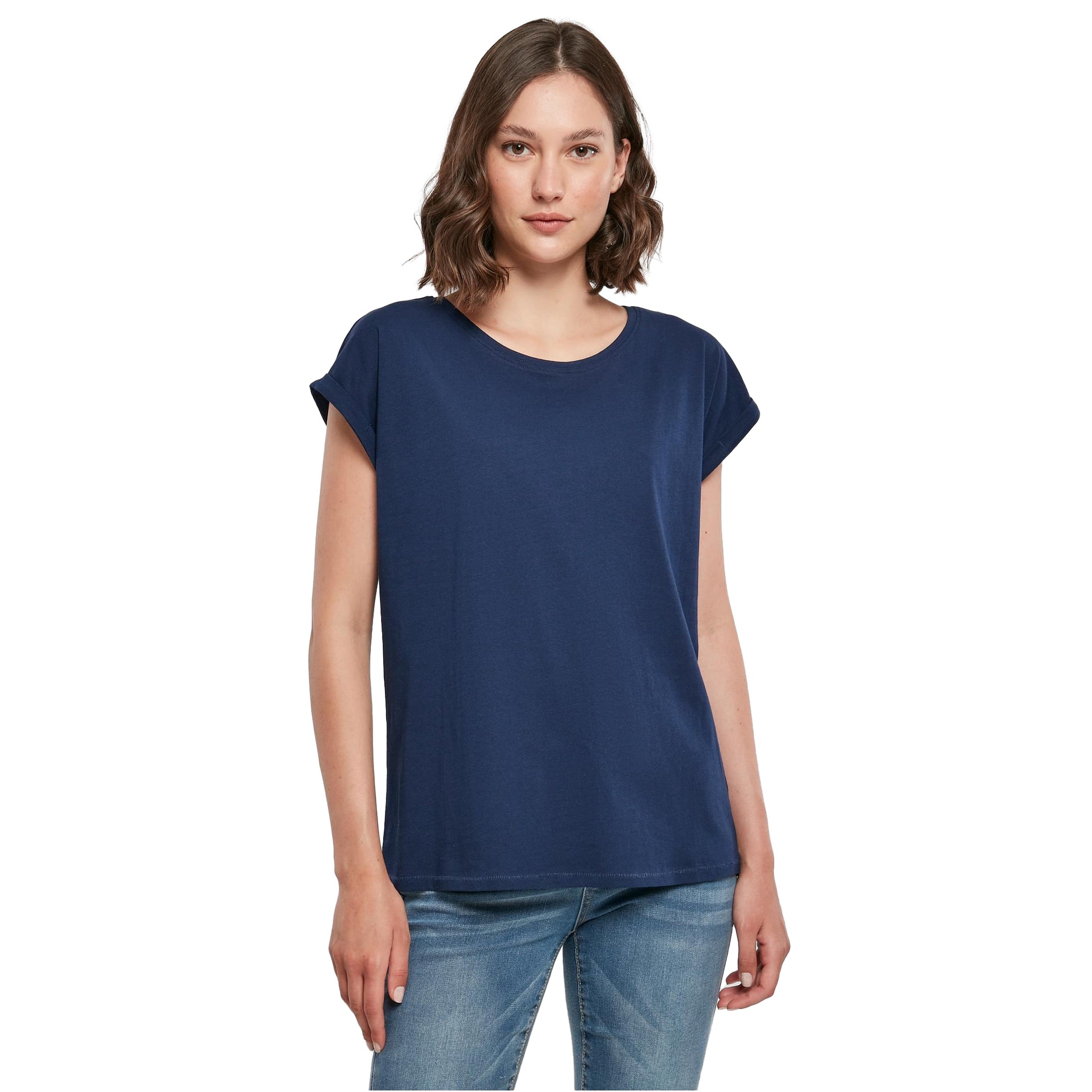 Light Navy - Side - Build Your Brand Womens-Ladies Extended Shoulder T-Shirt