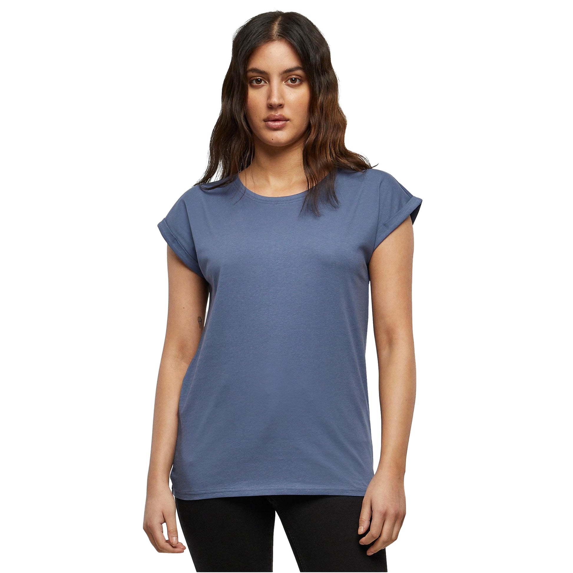 Vintage Blue - Side - Build Your Brand Womens-Ladies Extended Shoulder T-Shirt