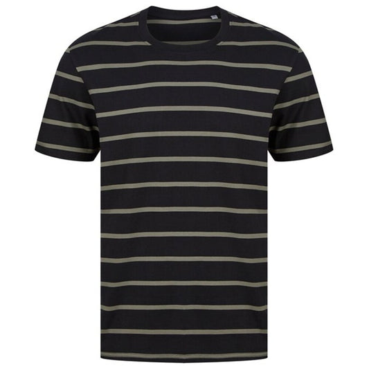 Black-Khaki - Front - Front Row Mens Striped T-Shirt