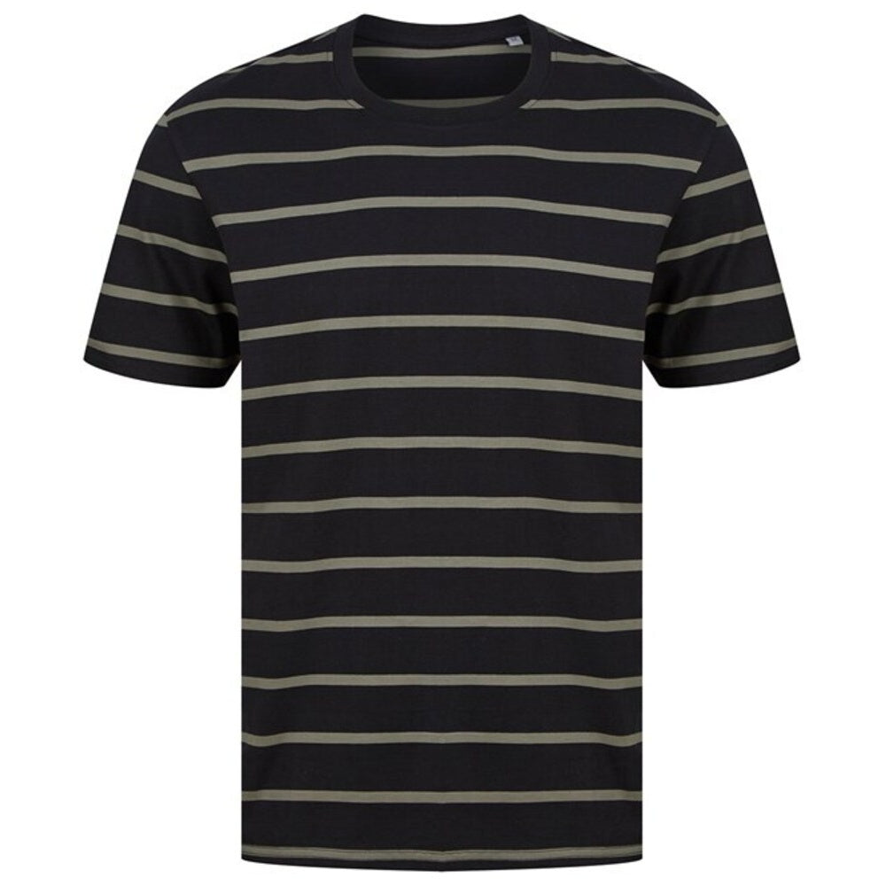Black-Khaki - Front - Front Row Mens Striped T-Shirt