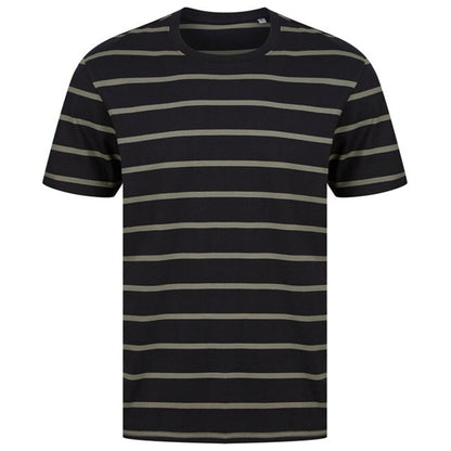 Black-Khaki - Front - Front Row Mens Striped T-Shirt