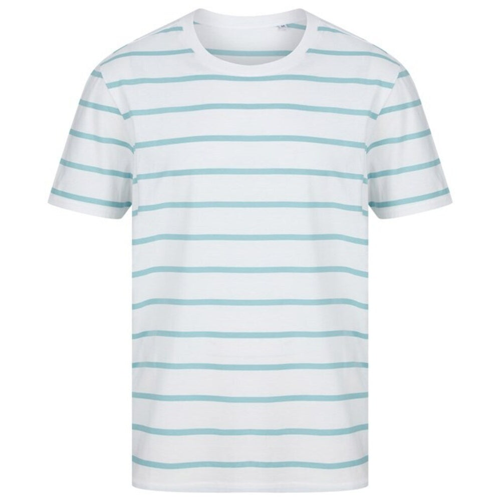 White-Duck Egg Blue - Front - Front Row Mens Striped T-Shirt