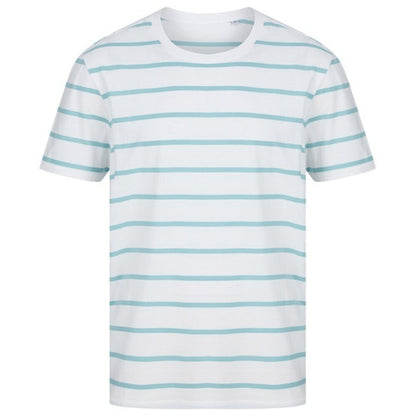 White-Duck Egg Blue - Front - Front Row Mens Striped T-Shirt