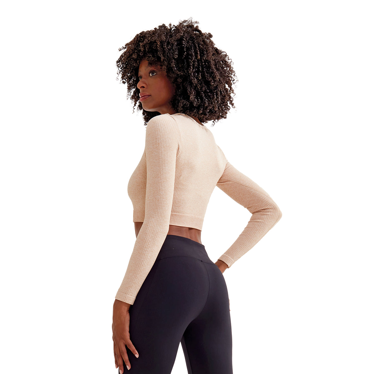 Nude - Back - TriDri Womens-Ladies Ribbed Seamless 3D Crop Top
