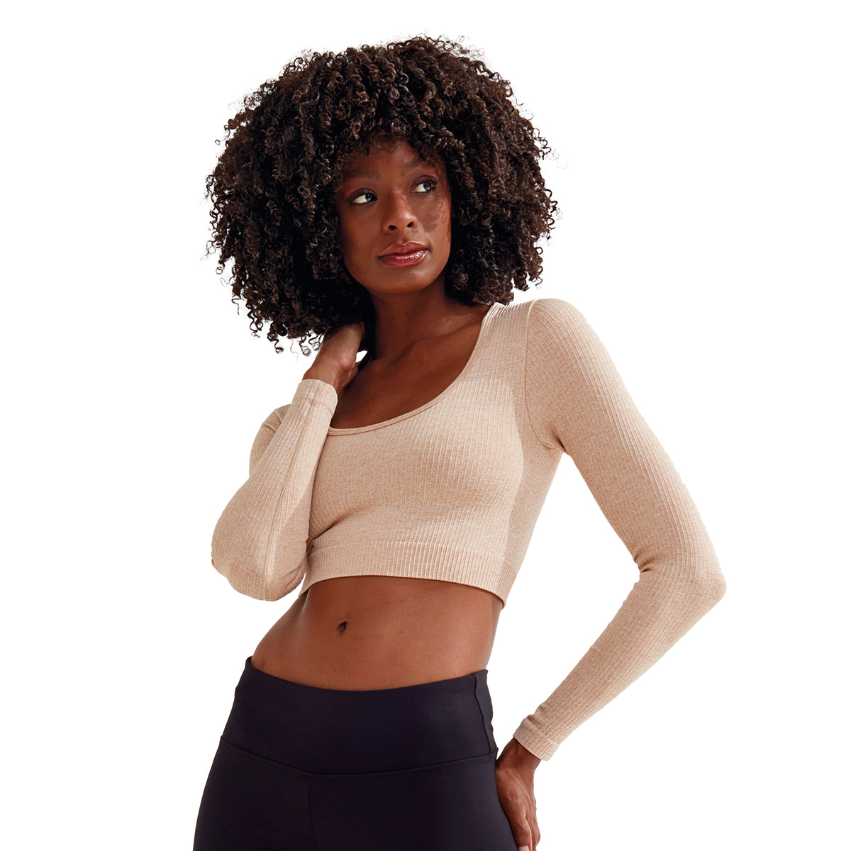 Nude - Side - TriDri Womens-Ladies Ribbed Seamless 3D Crop Top