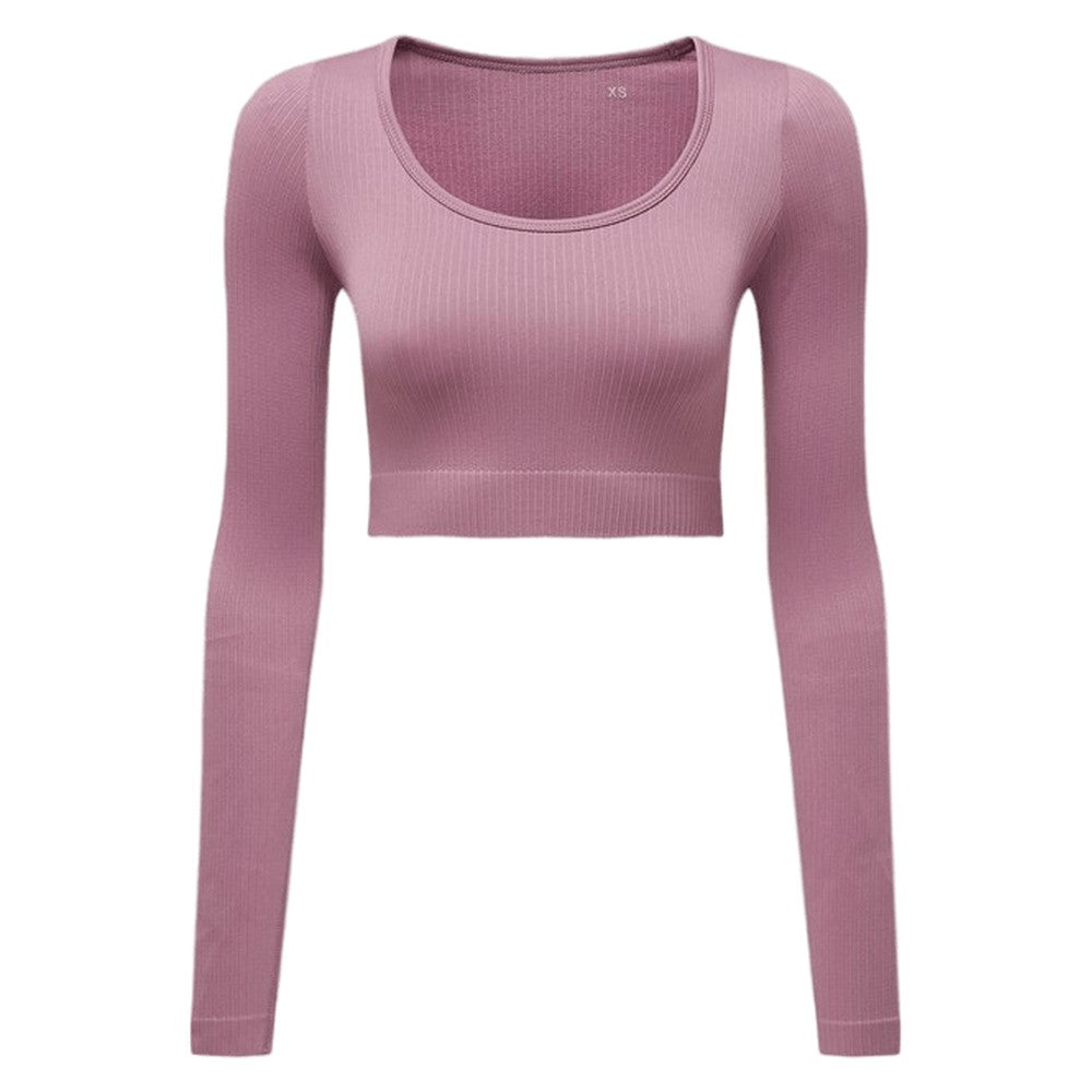 Mauve - Front - TriDri Womens-Ladies Ribbed Seamless 3D Crop Top