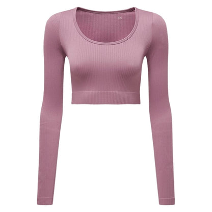 Mauve - Front - TriDri Womens-Ladies Ribbed Seamless 3D Crop Top
