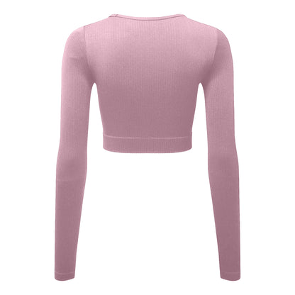 Mauve - Back - TriDri Womens-Ladies Ribbed Seamless 3D Crop Top