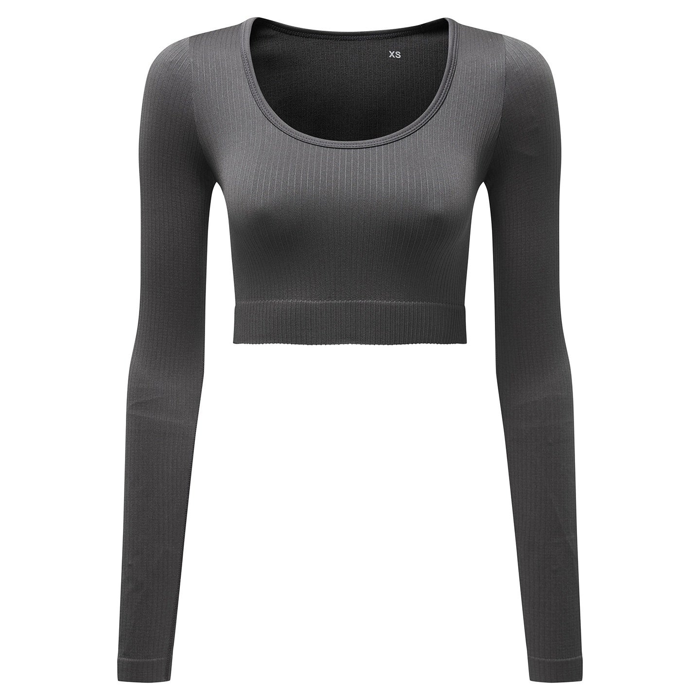 Charcoal - Front - TriDri Womens-Ladies Ribbed Seamless 3D Crop Top