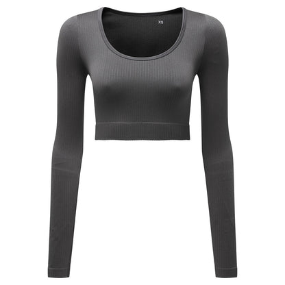 Charcoal - Front - TriDri Womens-Ladies Ribbed Seamless 3D Crop Top