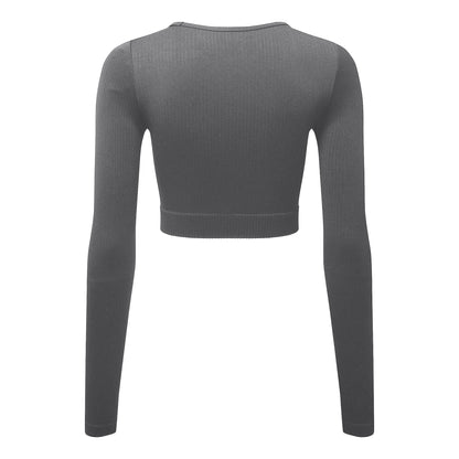 Charcoal - Back - TriDri Womens-Ladies Ribbed Seamless 3D Crop Top