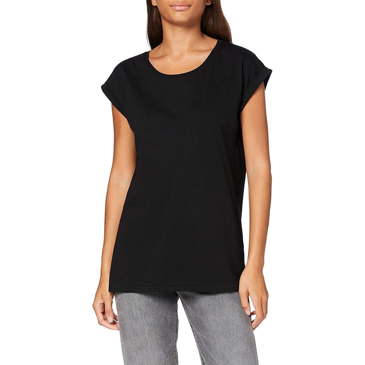 Black - Back - Build Your Brand Womens-Ladies Organic Extended Shoulder T-Shirt