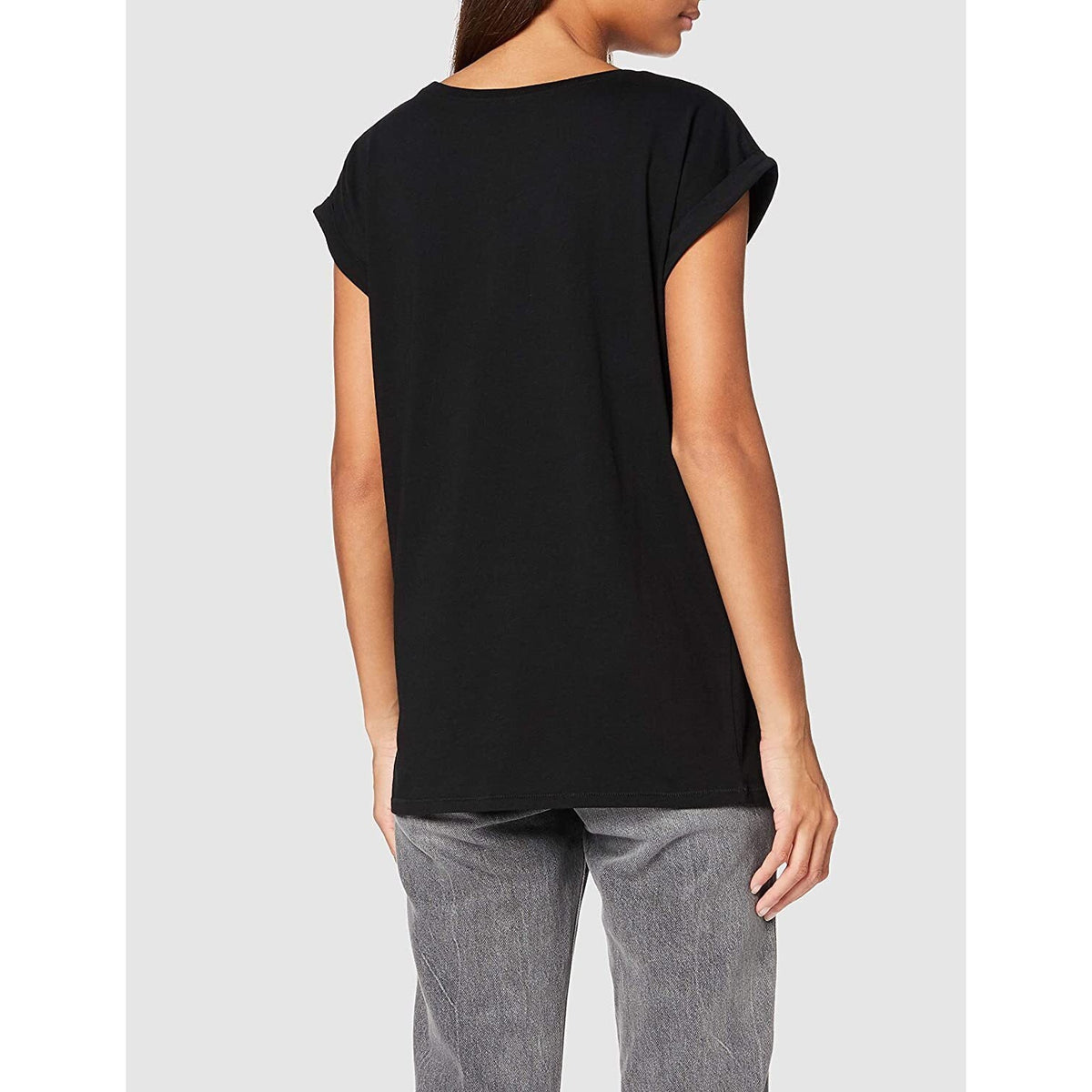 Black - Side - Build Your Brand Womens-Ladies Organic Extended Shoulder T-Shirt
