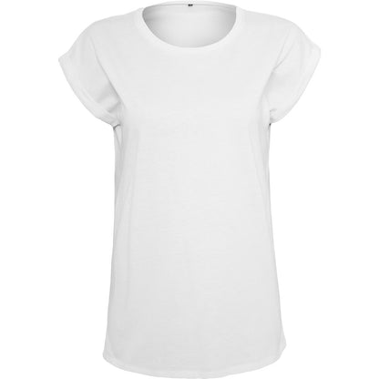 White - Front - Build Your Brand Womens-Ladies Organic Extended Shoulder T-Shirt