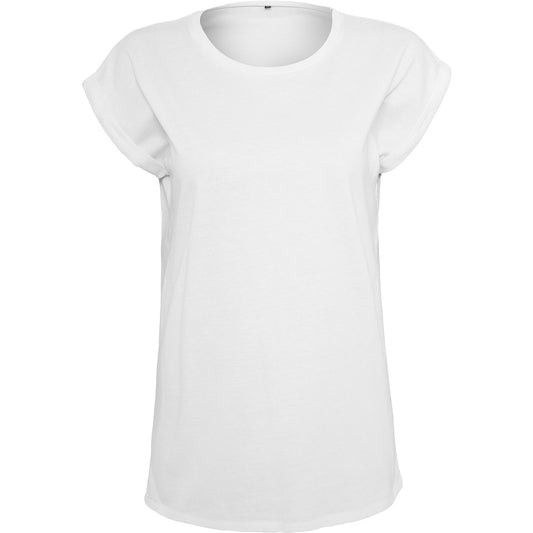 White - Front - Build Your Brand Womens-Ladies Organic Extended Shoulder T-Shirt