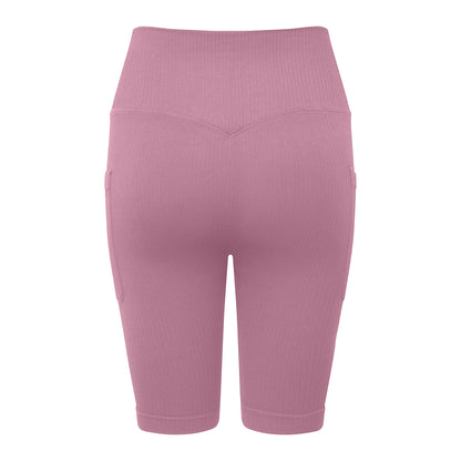 Mauve - Back - TriDri Womens-Ladies Ribbed Seamless 3D Cycling Shorts