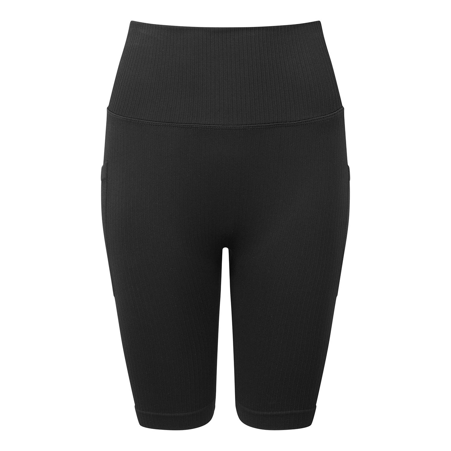 Black - Front - TriDri Womens-Ladies Ribbed Seamless 3D Cycling Shorts