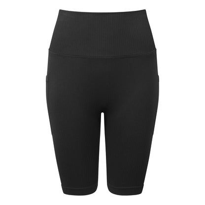 Black - Front - TriDri Womens-Ladies Ribbed Seamless 3D Cycling Shorts