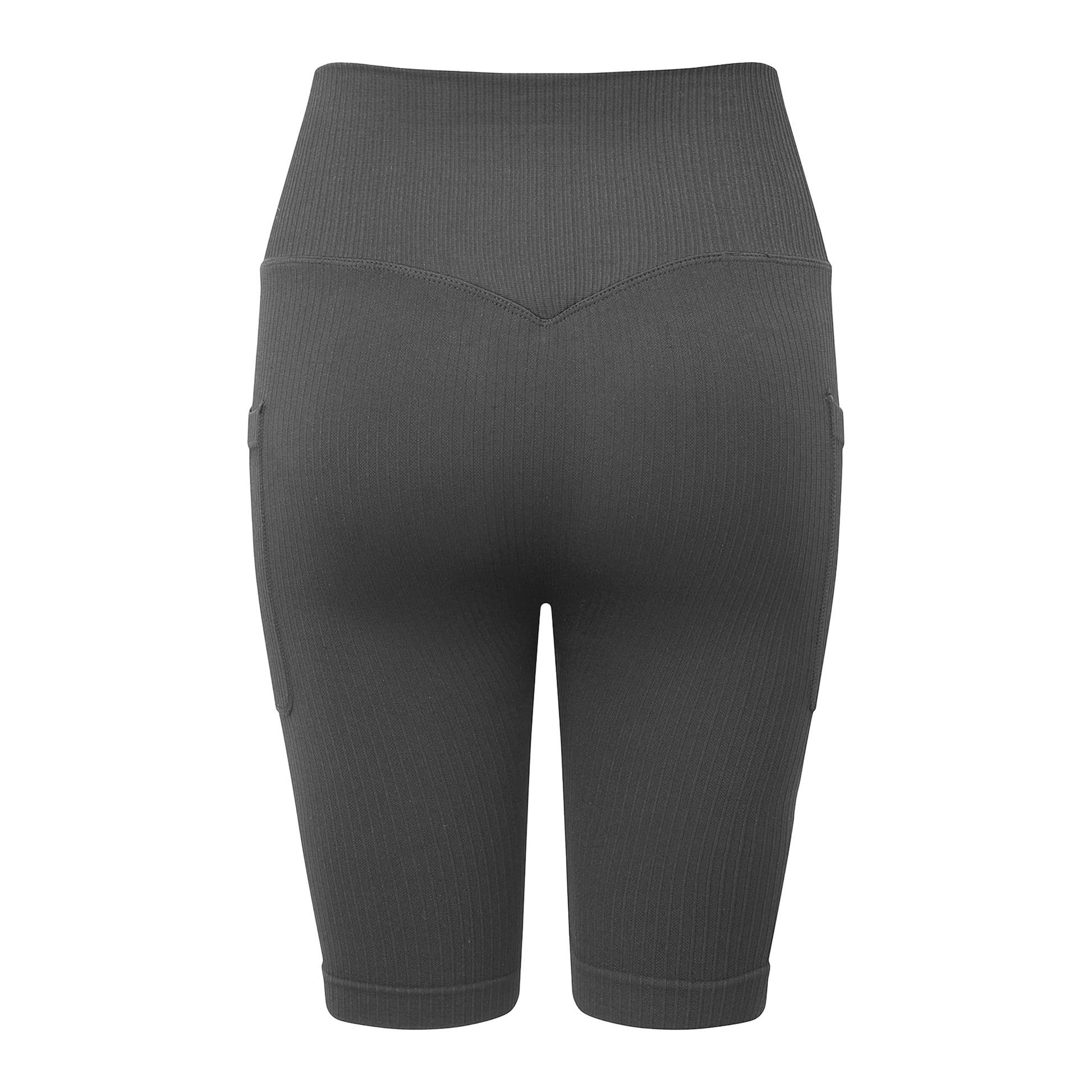 Charcoal - Back - TriDri Womens-Ladies Ribbed Seamless 3D Cycling Shorts