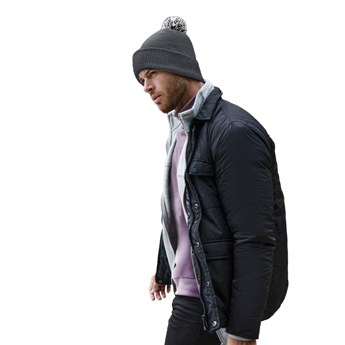 Graphite Grey-Light Grey - Side - Beechfield Snowstar Recycled Beanie