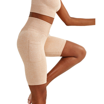 Nude - Side - TriDri Womens-Ladies Melange Melange Seamless 3D Cycling Shorts