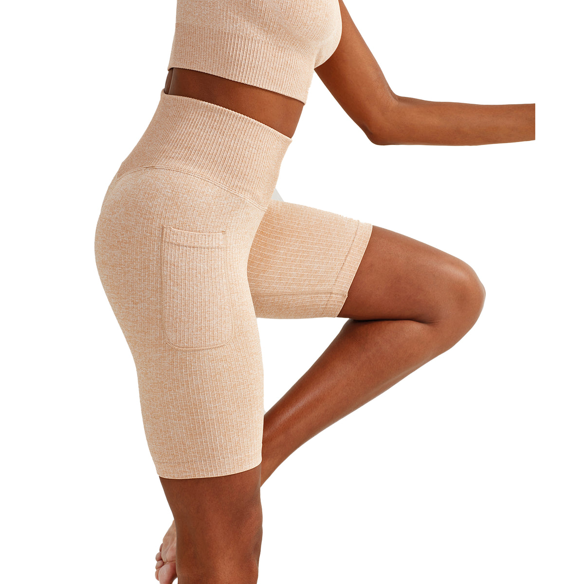 Nude - Side - TriDri Womens-Ladies Melange Melange Seamless 3D Cycling Shorts