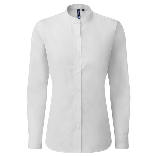 White - Front - Premier Womens-Ladies Grandad Collar Formal Shirt