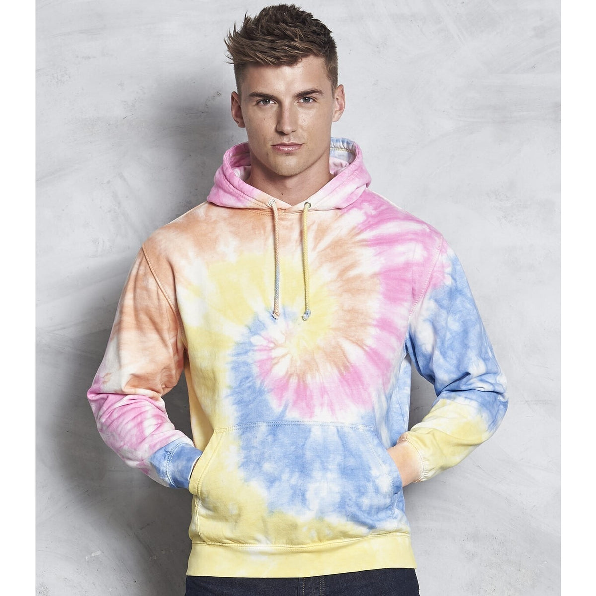 Yellow-Blue-Pink - Back - Awdis Unisex Adult Swirl Tie Dye Hoodie