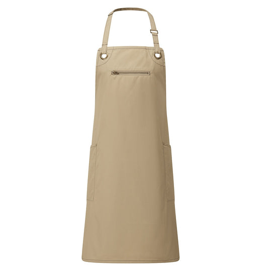 Khaki-Brown - Front - Premier Unisex Adult Barley Sustainable Contrast Stitching Full Apron