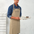 Khaki-Brown - Back - Premier Unisex Adult Barley Sustainable Contrast Stitching Full Apron