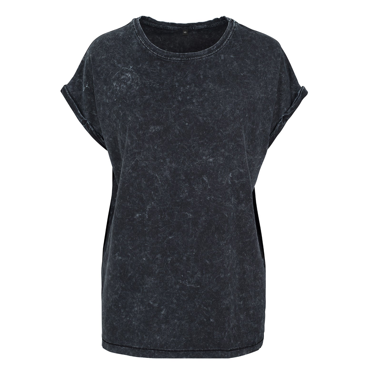 Black - Front - Build Your Brand Womens-Ladies Acid Wash Extended Shoulder T-Shirt