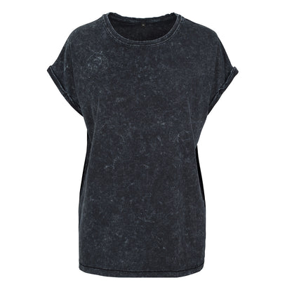 Black - Front - Build Your Brand Womens-Ladies Acid Wash Extended Shoulder T-Shirt