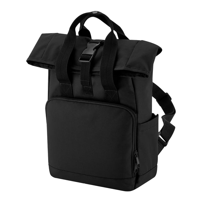 Black - Front - Bagbase Roll Top Recycled Twin Handle Backpack