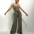 Khaki - Back - Skinni Fit Womens-Ladies Sustainable Wide Leg Jogging Bottoms